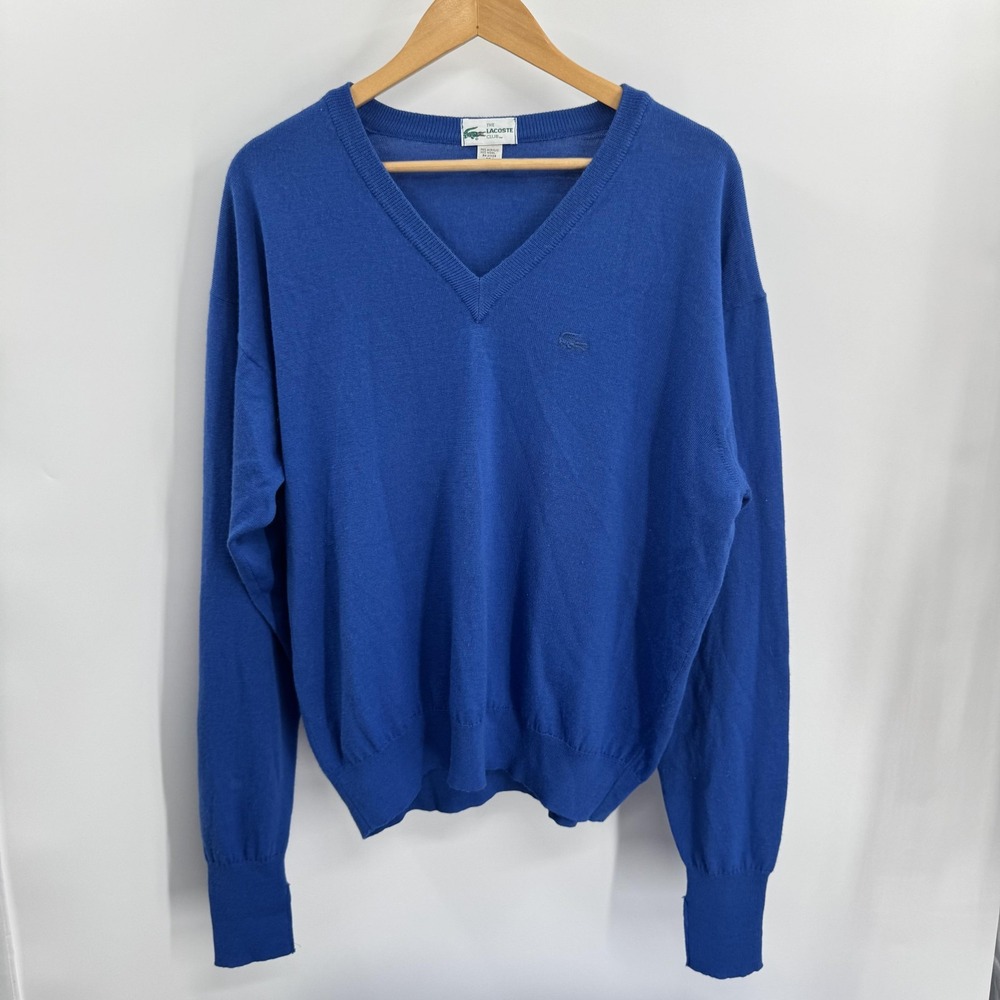 Lacoste Club Knit Sweater Mens Blue V Neck Wool Blend Pullover Size XL Office‎